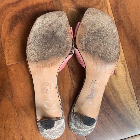 Stuart Weitzman kitten heal 2.5 inch pink gray bow snake print 8 leather sole - Picture 8 of 13